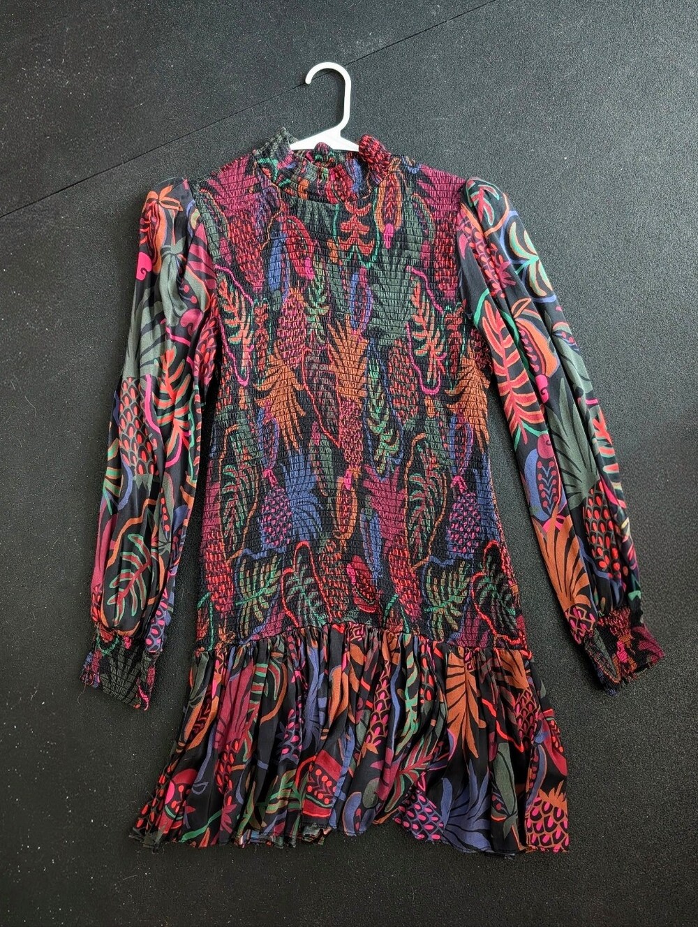 Farm Rio Printed Long-Sleeve Mini Maternity Dress Jungle Leaves Size M